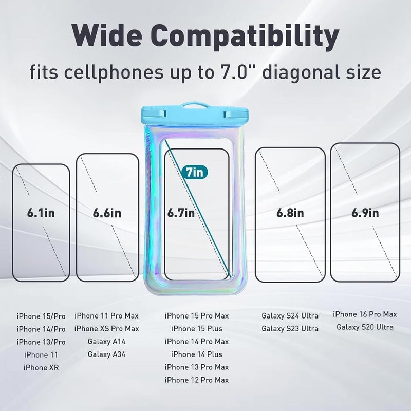 Foweroty Floatable Soap Bubble Waterproof Phone Pouch/Case with Crossbody Lanyard for iPhone 17 16 Pro Max/15 Pro/14/13/12, IP68 Cellphone Dry Bag Beach Cruise Ship Essentials,Iridescent Blue,1 Pack - Image 2